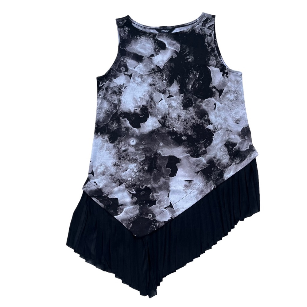 Simply Vera VeraWang Womens Small Black White TieDye Pleated Long Tank Top Tunic